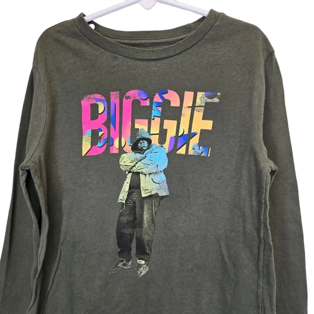 Old Navy Boys S (6-7) Notorious Biggie Graphic Crewneck Long Sleeve Shirt Olive